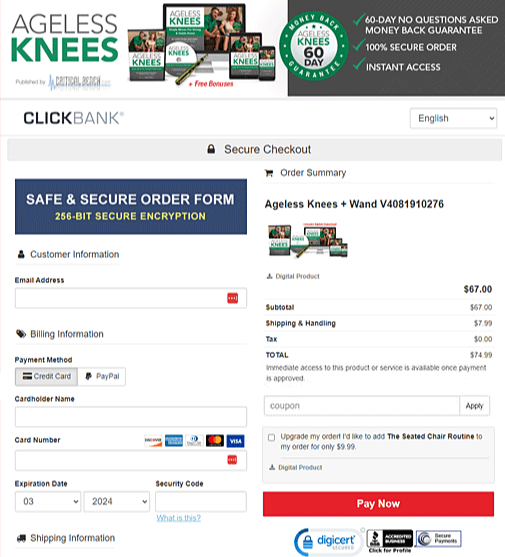 Ageless Knees Checkout